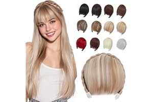 Elailite Flequillo Postizo Pelo Corto Hairband # Rubio Dorado/Rubio Claro, Flequillos Falso Postizos Diadema para Mujer 55g