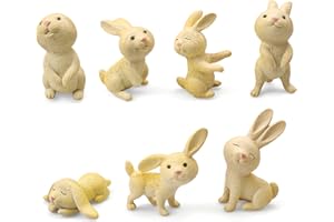 Doafoce Lot de 7 Mini Lapin de Pâques Décoration de Jardin de Lapin Animales Miniature Ornements Fée Jardin Mini Animal Figure pour Décoration de Pâques,Gâteau Décoration