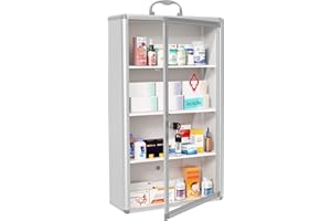 ALTORICO Armoire Premiers Secours, Armoire Pharmacie Medi Alliage d'aluminium 60x14x35 cm Armoire médicaments 3 étagères 4 Niveaux, Porte en Acrylique Sécurité Enfants 2 clés