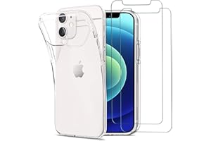 iLieber iPhone 12 Mini Hülle Panzerglas, [1 Handyhülle 2 Schutzfolie] Schutzhülle [Ultra Dünn] Folie Glas 9H Panzerglasfolie TPU Silikon Case CoverTasche Schale Transparent Crystal für iPhone 12 Mini