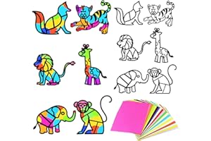 PLIGREAT 12 Pcs Animals Shapes Templates Stained Glass Effect Paper Sets, DIY Suncatchers Crafts Kit for Daycare Nursery Shcool Project Artwork Class Supplies Children's Party Favors Window Decor
