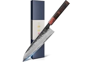 kanngou Couteau Japonais 21 cm, Couteau Cuisine Gyuto en acier Inoxydable AUS-8, Couteau de Chef Professionnel avec Coffret Cadeau Premium (Couteau Cuisine Gyuto 21cm)
