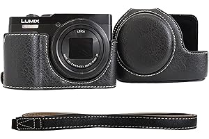 VOVMOEYA Etui Panasonic Lumix DC-TZ99 – odporne na zarysowania etui ze skóry PU do etui Lumix TZ99, ze zdejmowaną osłoną ochronną, regulowanym paskiem na ramię, Czarny, Etui kosmetyczne