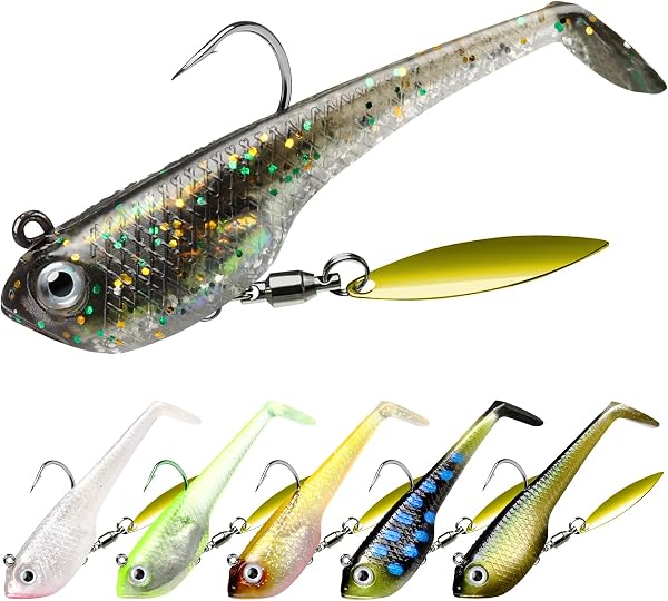 TRUSCEND Easy Catch Pre-Rigged Soft Lures, Unique Vibrating Swim Action and Trembly Sinking Move for More Bites, Amazing Soft Swimbait for Family Fishing, Fishing Lures for Bass Trout Crappie Walleye - 1