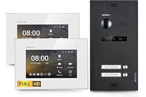 Balter EVO-HD Video Türsprechanlage, Video Türklingel mit Kamera, 2 familienhaus Klingel, 7 Zoll HD Monitor, Full HD-Kamera, 2 Draht Bus, Gegensprechanlage mit 175° Weitwinkel