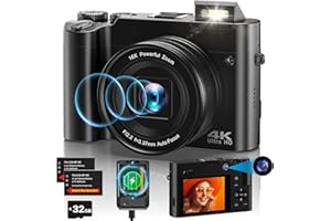 VAHOIALD 4K Digitalkamera Fotokamera, 64MP Autofokus Vlogging Kamera mit 32G Karte, 2.8'' IPS Bildschirm Kamera 16X Digitalzoom, Kompaktkamera mit Ladegerät & 2 Batterien für Jugendliche Anfänger Erwachsene
