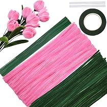 Kit Créatif 200 Fils Chenille Rose + 200 Yeux Mobiles - Pour Bouquets, Décorations, Travaux Manuels (6 Mm X 300 Mm)