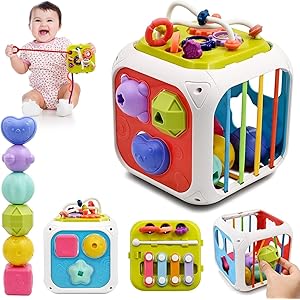 TEC TAVAKKAL Montessori 7 in 1 Baby Sensory Toy for Kids - Educational Learning Shape Sorter, Activity Stacking, Interactive Fine Motor Skill Development - Multicolor