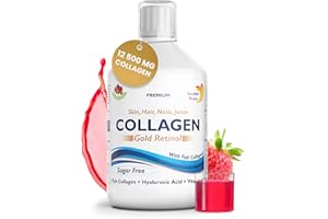 Swedish Nutra - 12,500 mg Hydrolyzed Marine Collagen & Gold Retinol Liquid Supplement - 500 ml Pack, 20 Day Supply | Pure Peptide & Hyaluronic Acid for Healthy Hair, Skin, Nails & Joints I Sugar-Free