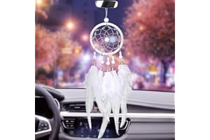 Betylifoy Pequeño Atrapasueños Hecho a Mano Pluma Atrapasueños Interior del Coche Espejo Retrovisor Adorno Colgante Boho Ventana Colgando Decoraciones Artesanía Regalo (Blanco)