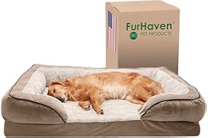 FurHaven XL Cooling Gel Foam Dog Bed Perfect Comfort Plush & Velvet Waves Sofa-Style w/Removable Washable Cover - Brownstone, Jumbo (X-Large)