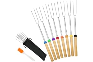 OFFCUP Barbecue Forks, 8pcs Marshmallow Toasting Forks, Extendable Stainless Steel Marshmallow Roasting Sticks Hot Dog Forks BBQ Smores Skewers for Fire Pit and BBQ Campfire Party