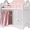 ROBOTIME Baby Doll Crib, Kids Wooden Doll Bed with Storage Cabinet and Bedding - Doll Furniture and Accessories and Bedding - Doll Bed Suits for Dolls Under 22", for Toddler Aged 3+ (Pink)