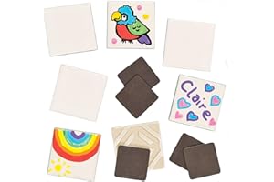 Baker Ross EK506 Porcelain Ceramic Tile Magnets (Pack of 10) for Kids to Decorate, Paint Your Own Arts & Crafts Activities, Assorted,4.5 x 4.5 cm