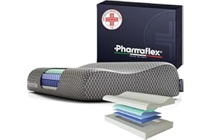 Pharmaflex Cervical - Cuscino Cervicale Memory Foam Letto per Dormire 71x42 Ortopedico e Ergonomico, Morbido Supporto a 5 Strati Allevia Dolori, Guanciale Medico Fresco, Antiacaro e Anallergico
