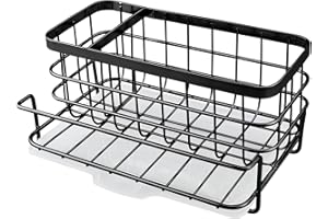 Vexillic Organizer Cucina per Lavello in Acciaio Inossidabile, Porta Spugne Lavello Cucina con Vaschetta di Scarico, Accessori per Lavello Cucina per Spugne Strofinacci (set da due pezzi)