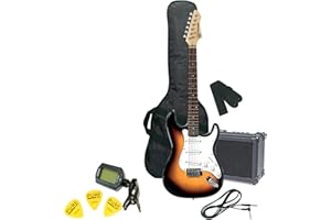 GEWA guitarra eléctrica, Guitar Pack RC-100 Set sunburst, Cuerpo de madera de tilo macizo, Mástil de arce, Diapasón de madera de pakka, incl. amplificador, funda y accesorios para el inicio perfecto!