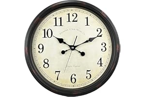 DIYZON Round Classic Wall Clock Silent Non Ticking 16'' Extra Large Quartz Vintage Clock, Curved glass Rome Retro Clock Battery Operated, Suitable Home Kitchen Living- Bedroom