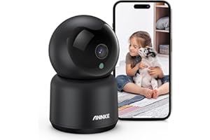 ANNKE 2K Caméra Surveillance WiFi Intérieure, 360° Caméra sans Fil pour Bébé/Animal, AI Détection de Mouvement Humain,Vision Nocturne,Audio Bidirectionnel,Connectée Smartphone,Noir- MIPC App