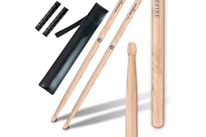 AQTAQ 5A Drum Sticks Hickory Drumsticks Set with ANTI-SLIP Handles Drum Sticks with Non-Slip Strong Musical Instrument Accessories Hickory Drumsticks-Wood color