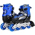 Twilight Enterprise® New Inline Skates, Adjustable Inline Roller Skates for Boys Kids & Girls, 7 to 14 Years Unisex Outdoor Skating Shoes Roller Blades with Led Flash Lights (4 Wheel) (Blue)