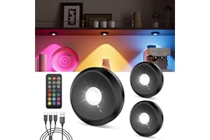 TEDMOS Luz Armario RGB Recargable USB, Negro Batería de 2400mAh Luz Vitrina LED Sin Cable Foco LED Colores con Mando a Distancia Lampara Adhesiva con Pulsador Luces Cocina Bajo Mueble Tactil Inalambrica