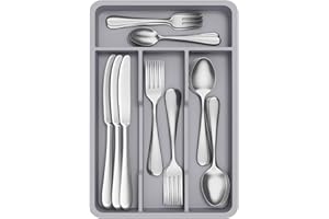 Lifewit Portaposate da Cassetto, Organizer Posate da Cassetto, Porta Posate Cucina Cassetto,19.8x31.5cm, Contenitore per Posate per Cucchiai, Forchette, Coltelli, Stoviglie, 4 Scomparti, Grigio
