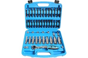 DPTOOL Kit fijo de extracción de la tuerca del puntal del amortiguador Cubo de la dirección Esparcidor del puntal de la suspensión Quitar el zócalo con adaptadores de trinquete (47 piezas)