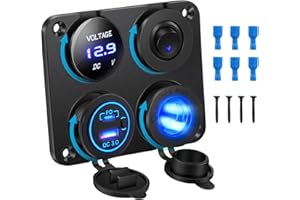 Kohree Caricatore USB 4 in 1 con pannello di alimentazione, 12 Volt, presa USB per camper con voltmetro a LED, interruttore ON/OFF, pannello accendisigari per auto, barca, camper, camion, GPS, camion