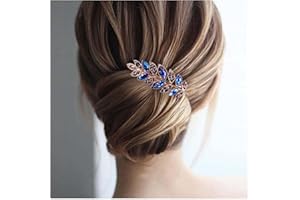 Dervivea Vintage Bling Kristall Haarspange Barrette - Französisch Kristall Haarspangen Kopf Clip Dekorative Accessoires - Weiblich, Erwachsener - Blau, Blatt - 1 Stück (1er Pack)