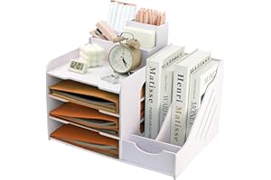 PLSOPPKG A4 Dokumentenablage Schreibtisch Organizer 4 Schicht Büro Desktop Organizer Dokumentenhalter Weiß Schreibtisch Organizer Aktenregal Magazin Aktenhalter Rack Aufbewahrungsbox Brieffächer