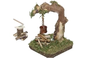 Alfred Kolbe Krippen Am 20 - Accesorios para belén (árbol con fogata iluminada, 4,5 V, y Tronco para Cortar leña, para Figuras de 10-12 cm)