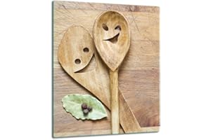 TMK ARTDEKO TMK | Placa protectora de cocina de 40 x 52 cm de una sola pieza de vidrio para cocina eléctrica, de inducción, protección contra salpicaduras, placa de cristal, decorativa, tabla de cortar de madera