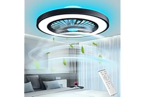Immver Ceiling Fans with Lights, Remote Control, 6 Wind Speeds, Reversible Motor, 3000K-6500K Dimmable, 8-Color RGB Ambient Light, 2H/4H Timing, Memory Function, for Bedroom Living Room Dining Room
