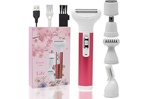 WIKSITE Rasoir électrique pour femmes, rasoir électrique 5 en 1 pour femmes avec lumière LED, Tondeuse Femme Indolore la barbe, les bras, les jambes, les aisselles, le maillot et plus encore, chargement USB