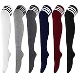 DRESHOW 6 Paar Kniestrümpfe Overknee Strümpfe Lange Gestreifte Socken Beinwärmer Schenkel Socken für Damen und Mädchen