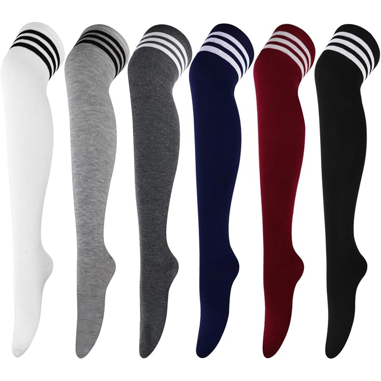 KUMSODE Lot De 4 Chaussettes Longues Femme – Montantes Cuisse, Hautes Genoux, Rayées & Unies