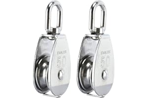 DasMarine 2 Pack Single Pulley Block in 304 Stainless Steel Crane Swivel Hook Single Pulley Roller Loading (M50)
