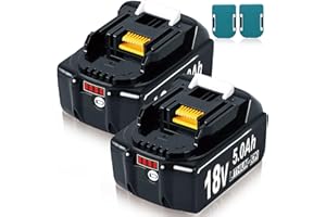 LAMBLUEFLY 2 x Battery 18 V 5 Ah / 5000 mAh Improved Replacement Battery & 2 Battery Holders for Makita Battery 18 V, LED Indicator, Compatible BL1860 BL1860B BL1850 BL1850B BL1840 BL1840B BL1830 BL1830B