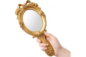 Rich Boxer Vintage Handheld Mirror Embossed Flower Hand Held Mirror Makeup Mirror Vanity Mirror Decorative Cute Hand Mirror (Bronze)