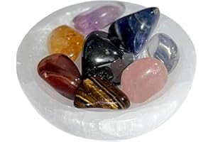 ATLANTIC SUN Quality Healing Crystals Gift Set, with Elegant Selenite Bowl, 7 Chakra Crystals, plus Bonus Tiger's Eye Gemstone - Ideal Crystal Healing, Reiki, meditation Set