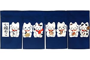 LIGCKY Japansk nordisk gardin kort entré hall hängande flagga 4 paneler sju lyckokatter tryckt dörröppningsgardin gobeläng fö