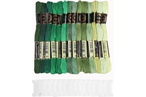 DERAYEE 14 Couleurs Fils Broderie Point de Croix Vert avec Carte De Fil, Kit de Fil Coton, Fournitures de Loisirs Créatifs 8M