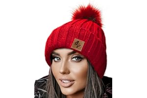 4sold Hommes Lady Bonnets Bonnet Fourré Hiver pour Femme Bonnet Tricoté et Gros Pompon Coloris Taille Unique Gold Circle Doublure Polaire Confortable