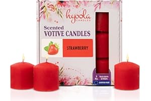 Hyoola Velas Votivas con Perfume - Velas Perfumadas con Aroma a Fresa - Rojo - 12 Horas de Combustión - Pack de 9 Velas Aromáticas - Hechas en Europa