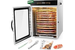 ‎KWASYO Kwasyo Dörrautomat Edelstahl, Doppelventilator 720 ° Effizientes Dry, Dörrgerät 12 Etagen Drehen, Rezeptheft für Fleisch Obst Gemüse Kräuter, 1000W