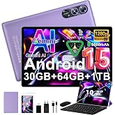 Tablet 10.1 inch Android 15 tablet Gemini AI, 30+64GB+(1GB TF),Purple | tablet with keyboard, mouse, protective case, octa-co