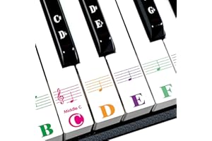 Azymi Piano Stickers, Piano Key Stickers for 88/61/54/49/37 Key Full Set for White and Black Keys, Colorful Bigger Letter-Thinner Transparent Removable with Cleaning Cloth