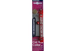 FOXCUP Paradise Pets CAT COLLAR AND ID TAG ENGRAVED BOTH SIDES BY HAND - INCLUDES BELL (RED COLLAR - I AM MICROCHIPPED + 20MM TAG)