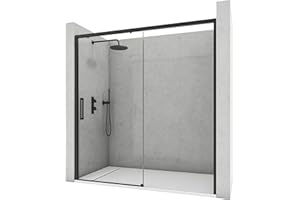 NEBADOON | Mamparas de Ducha - 1 Puerta Corredera + 1 Fijo - Mampara de Ducha Corredera - Perfilería Negra Mate - 119 a 123 cm (Ancho Adaptable 4 cm) x 195 cm (Alto) - Posición Puerta Izquierda